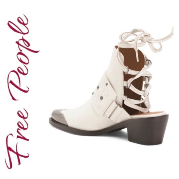 NIB FREE PEOPLE RORY STUDDED COASTAL COWGIRL WESTERN URBAN BOOTIE WHITE, 37.5 - Picture 4 of 14